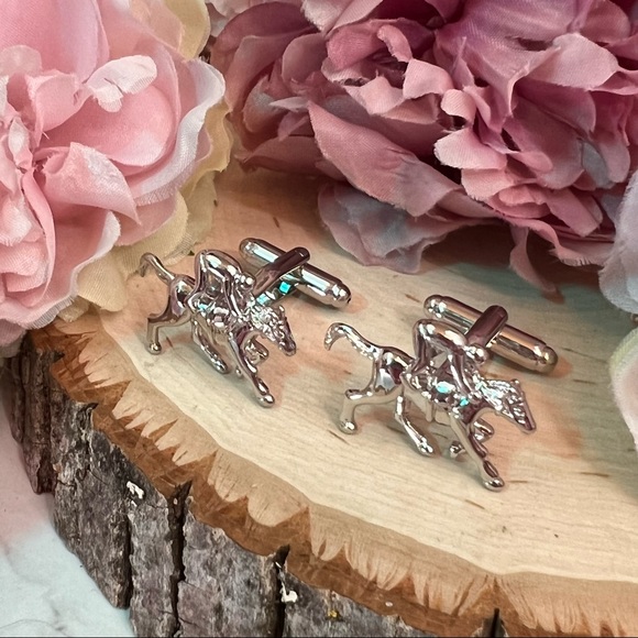 Galloping Racehorse and Jockey Silver Cufflinks - Picture 6 of 15